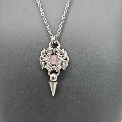 Stainless Steel Romanov with Rose Quartz and Spike Necklace, 20 inch Stainless Steel Chain - view 2