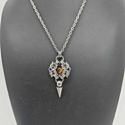Stainless Steel Romanov with Tigers Eye and Spike Necklace, 20 inch Stainless Steel Chain - view 1