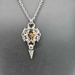 Stainless Steel Romanov with Tigers Eye and Spike Necklace, 20 inch Stainless Steel Chain - view 2