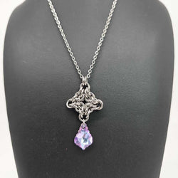 Stainless Steel Diamond with Light Purple Light Blue Crystal Necklace, 20 inch Stainless Steel Chain - view 1