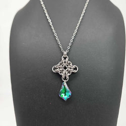 Stainless Steel Diamond with Green Crystal Necklace, 20 inch Stainless Steel Chain - view 1