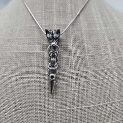 Stainless Steel Byzantine with Wolf Head and Spike Necklace, 20 inch Stainless Steel Chain - view 2
