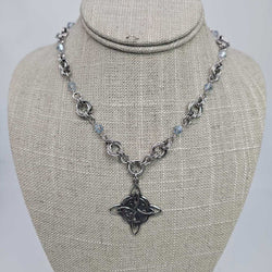 Stainless Steel Mobius And Light Blue Beads and Celtic Knot Necklace 16-18 inches long - view 1