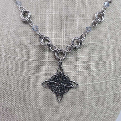 Stainless Steel Mobius And Light Blue Beads and Celtic Knot Necklace 16-18 inches long - view 2