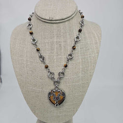 Stainless Steel Mobius And Tigers Eye Beads and Tigers Eye Dragon Heart Necklace 16-18 inches long - view 1