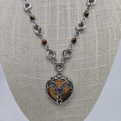 Stainless Steel Mobius And Tigers Eye Beads and Tigers Eye Dragon Heart Necklace 16-18 inches long - view 2