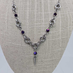 Stainless Steel Mobius with Purple Beads and Spike 16-18 inches long - view 2