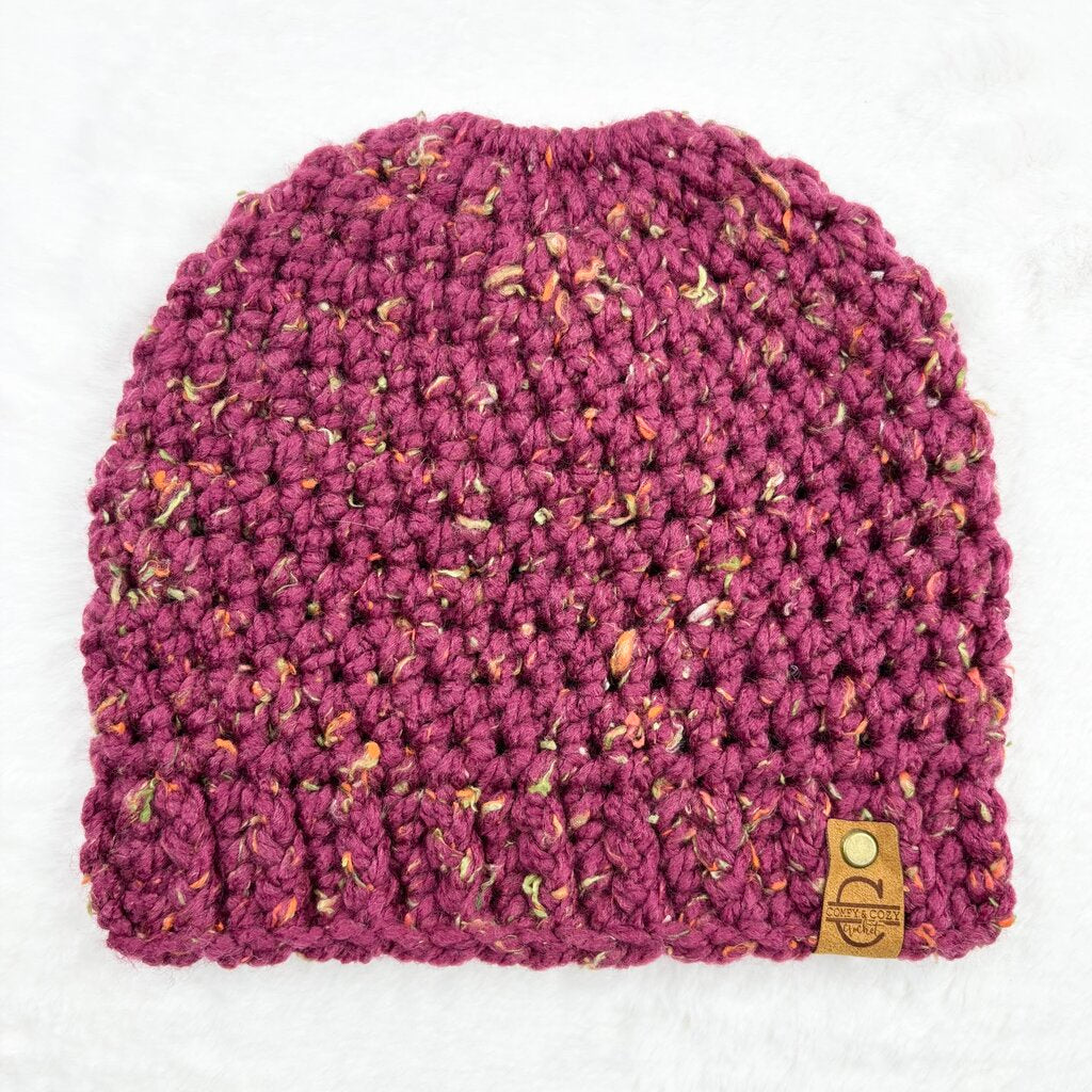 Messy Bun Hat - Tweed Mulberry