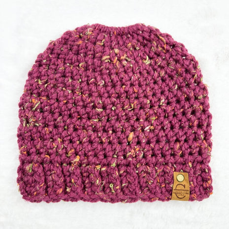 Messy Bun Hat - Tweed Mulberry