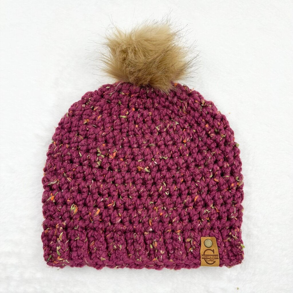 Pom Pom Hat (Adult) - Tweed Mulberry