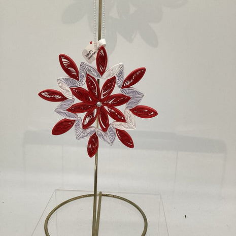 Snowflake red and white (small) with diamond swarowski crystal