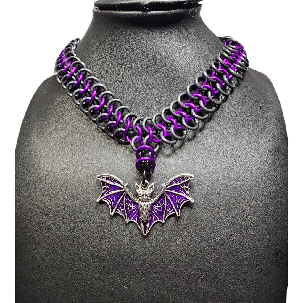 Black Purple Stretchy Choker with Purple Bat