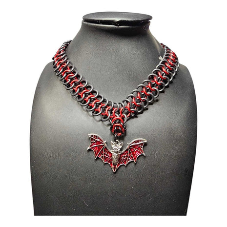 Black Red Stretchy Choker with Red Bat