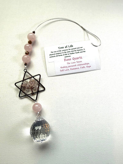 Tree of Life Star Rose Quartz Suncatcher