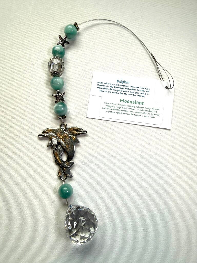 Dolphin 30mm Moonstone Suncatcher