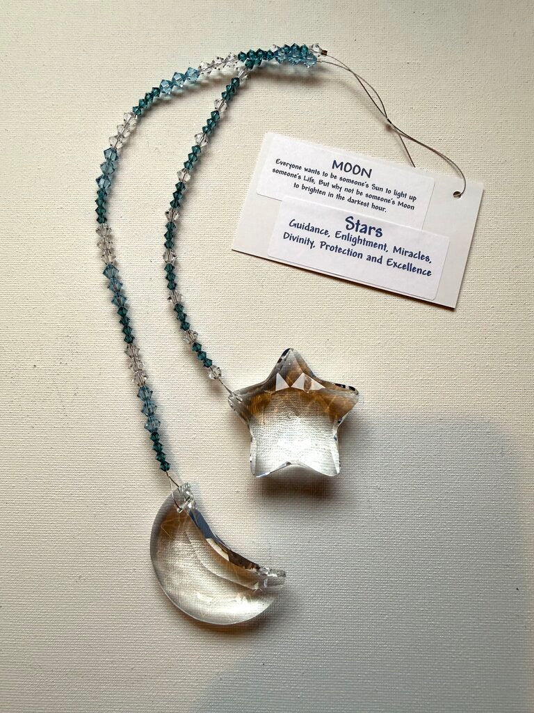 Star and Moon Teal Double Suncatcher
