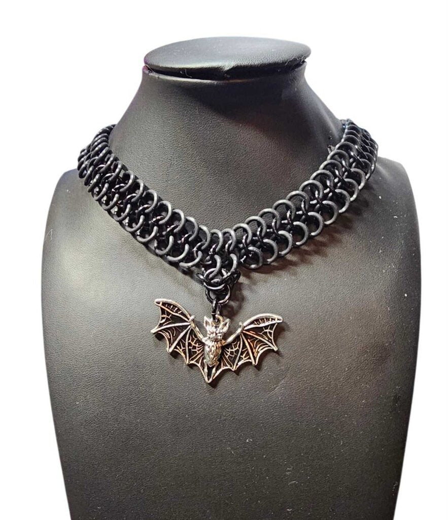 Black Stretchy Choker with Black Bat