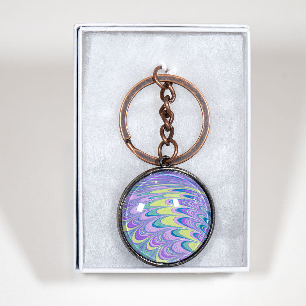1.25" Round Keychain - Gift Box - purple blue green