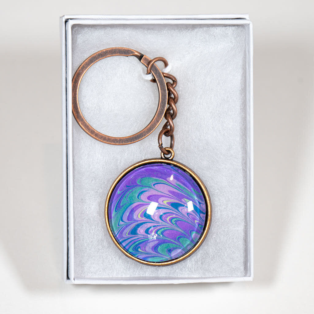1.25" Round Keychain - Gift Box - purple blue green