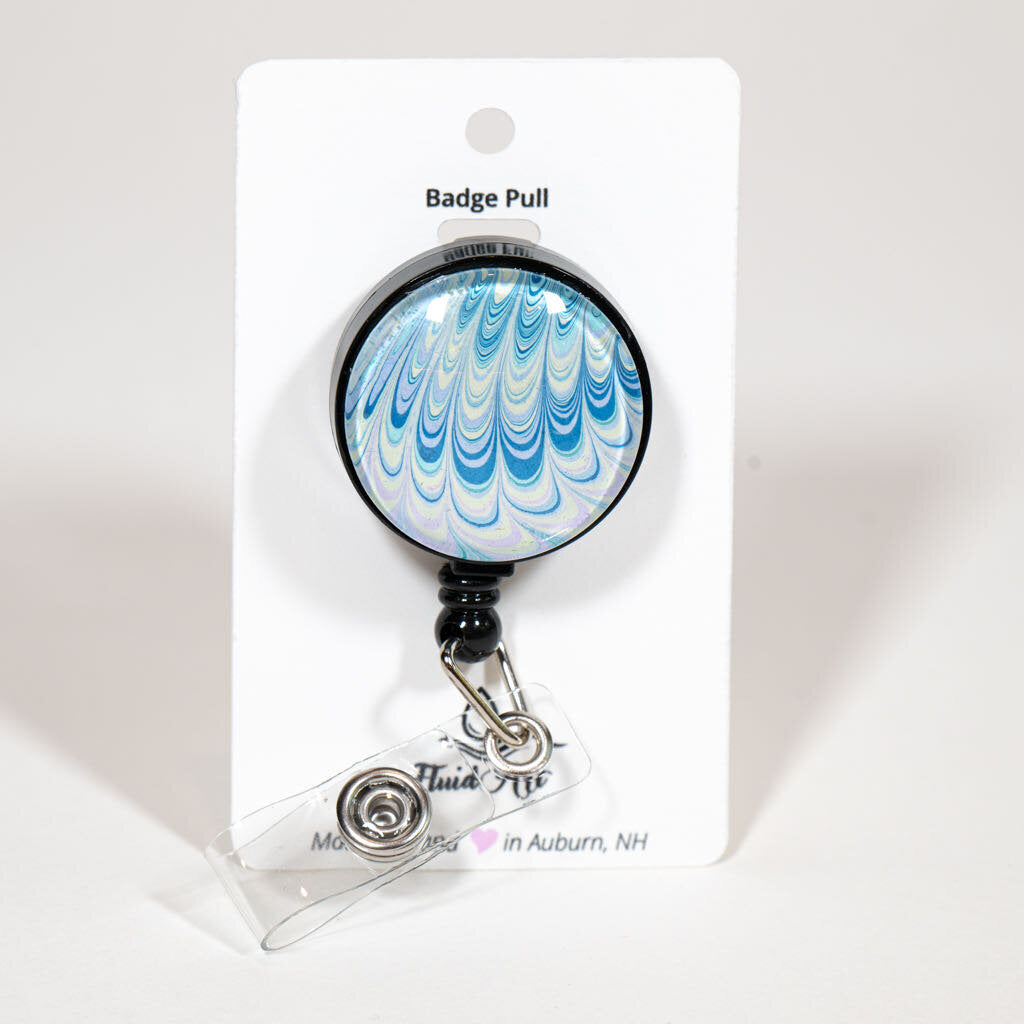 1.25" Fluid Art Badge Reel - White Green blue