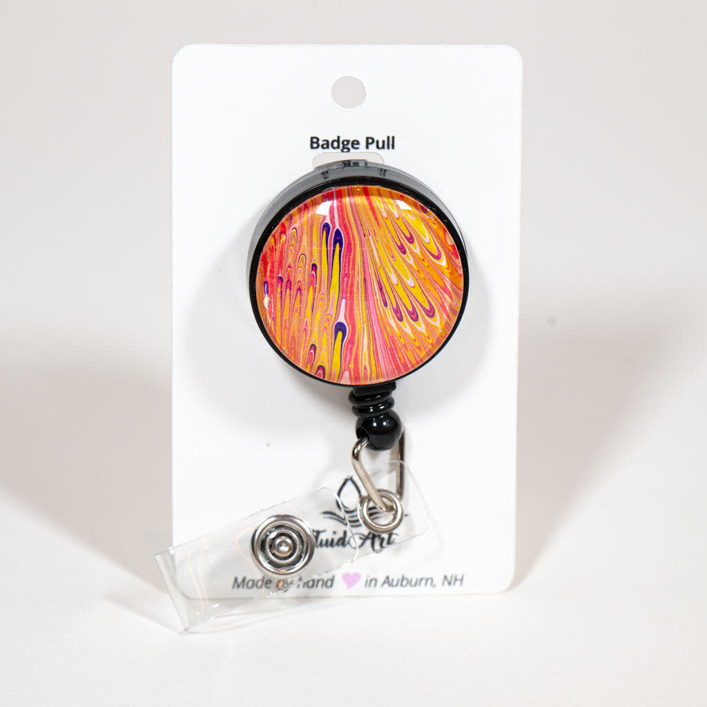 1.25" Fluid Art Badge Reel - pink yellow purple