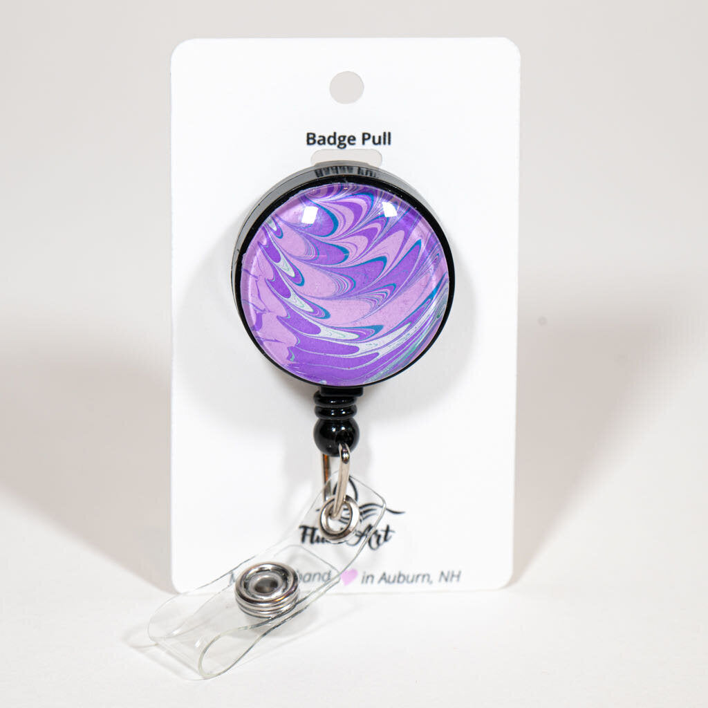 1.25" Fluid Art Badge Reel - purple white blue