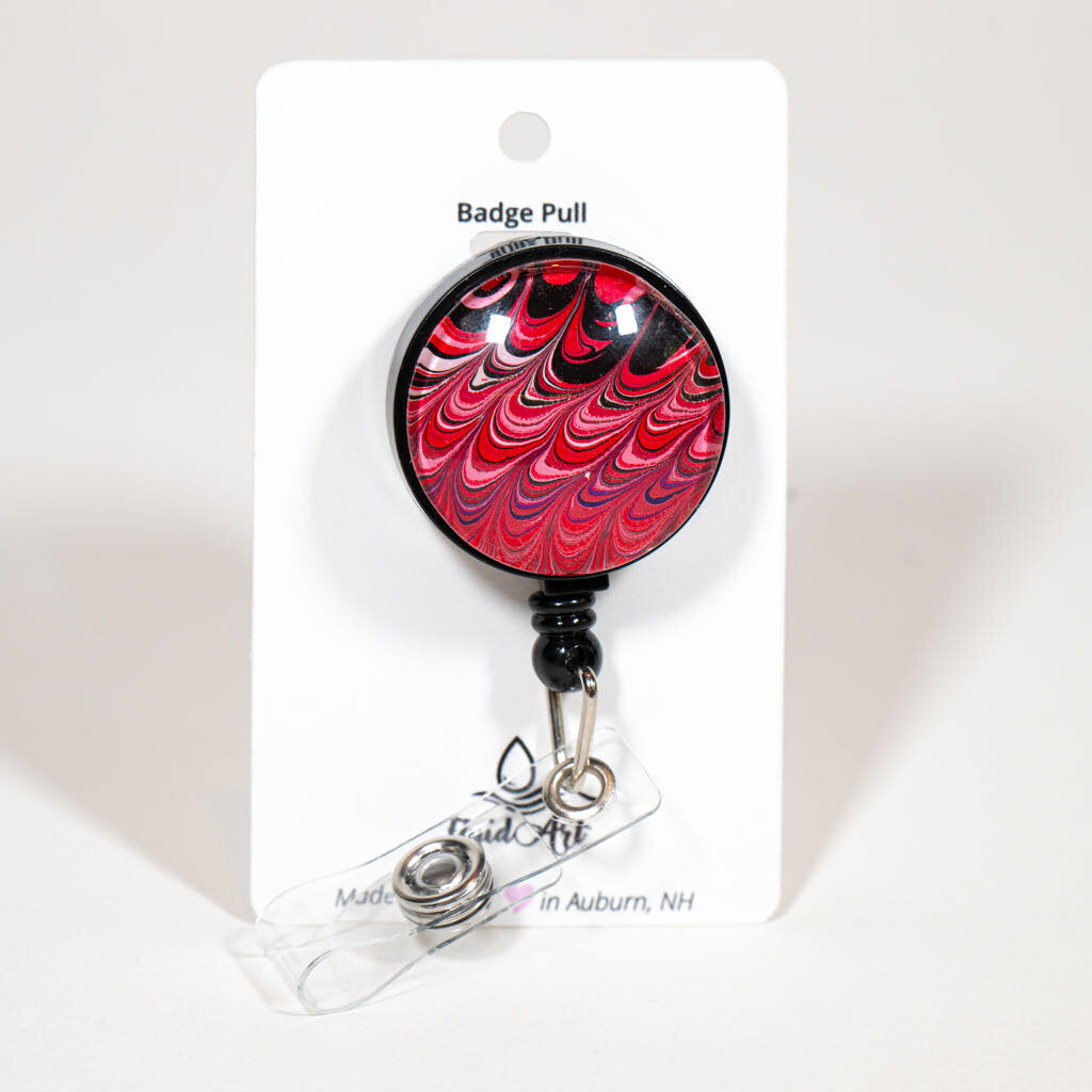 1.25" Fluid Art Badge Reel - red black