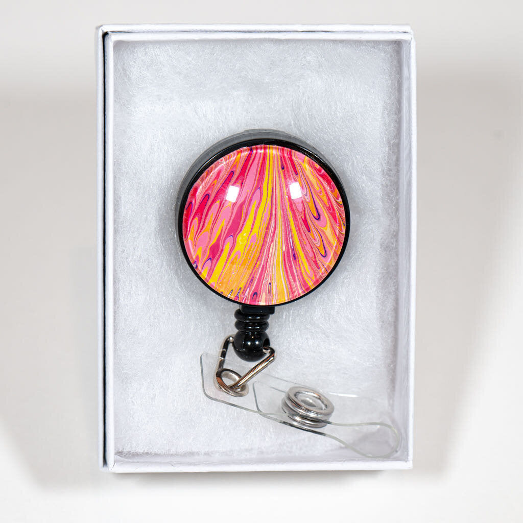 1.25" Badge Reel - Gift Box - yellow, pink purple
