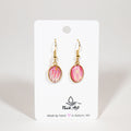Oval 1 3/8 x 3/8" Drop Earrings - pink white on gold