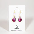 Drop 1 3/8 x 7/16" Drop Earrings - pink black on gold