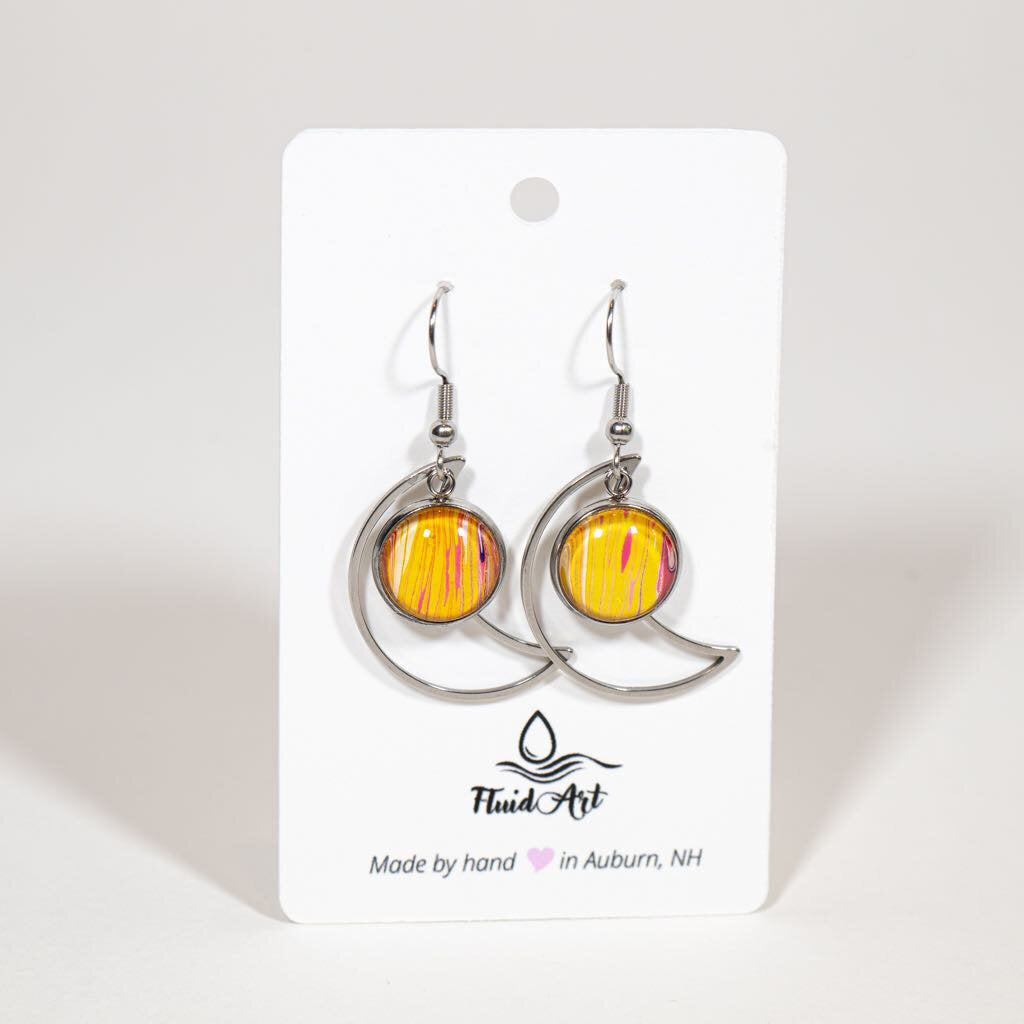 Sun and moon 1 3/4 x 7/8" Drop Earrings - yellow pink on silver