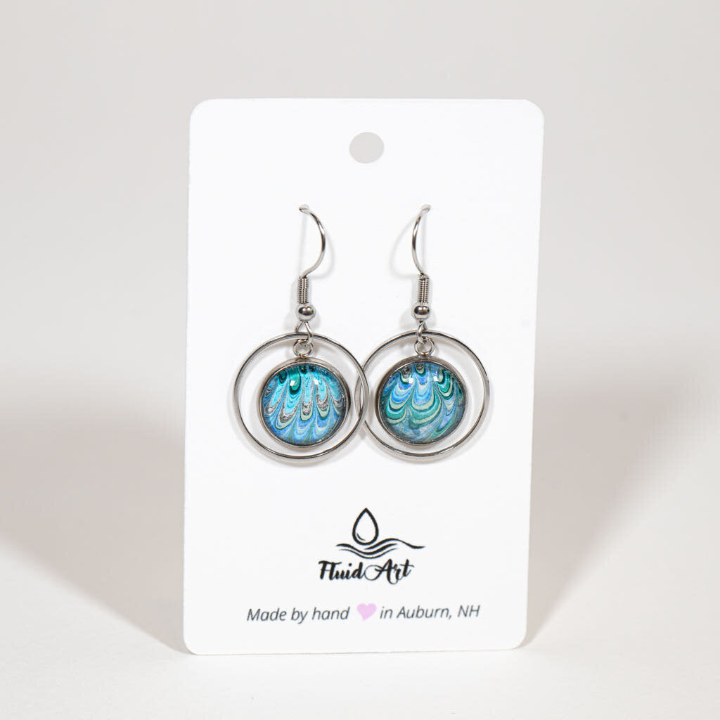 Round with circle 1 1/2 x 3/4" Drop Earrings - Green blue