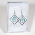 Round with diamond 1 1/2 x 1" Earrings - Gift Box - teal white gray