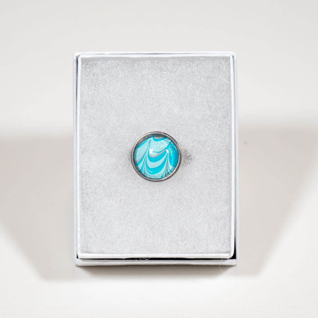 Adjustable Ring Round - Gift Box - 1/2" art teal on Silver