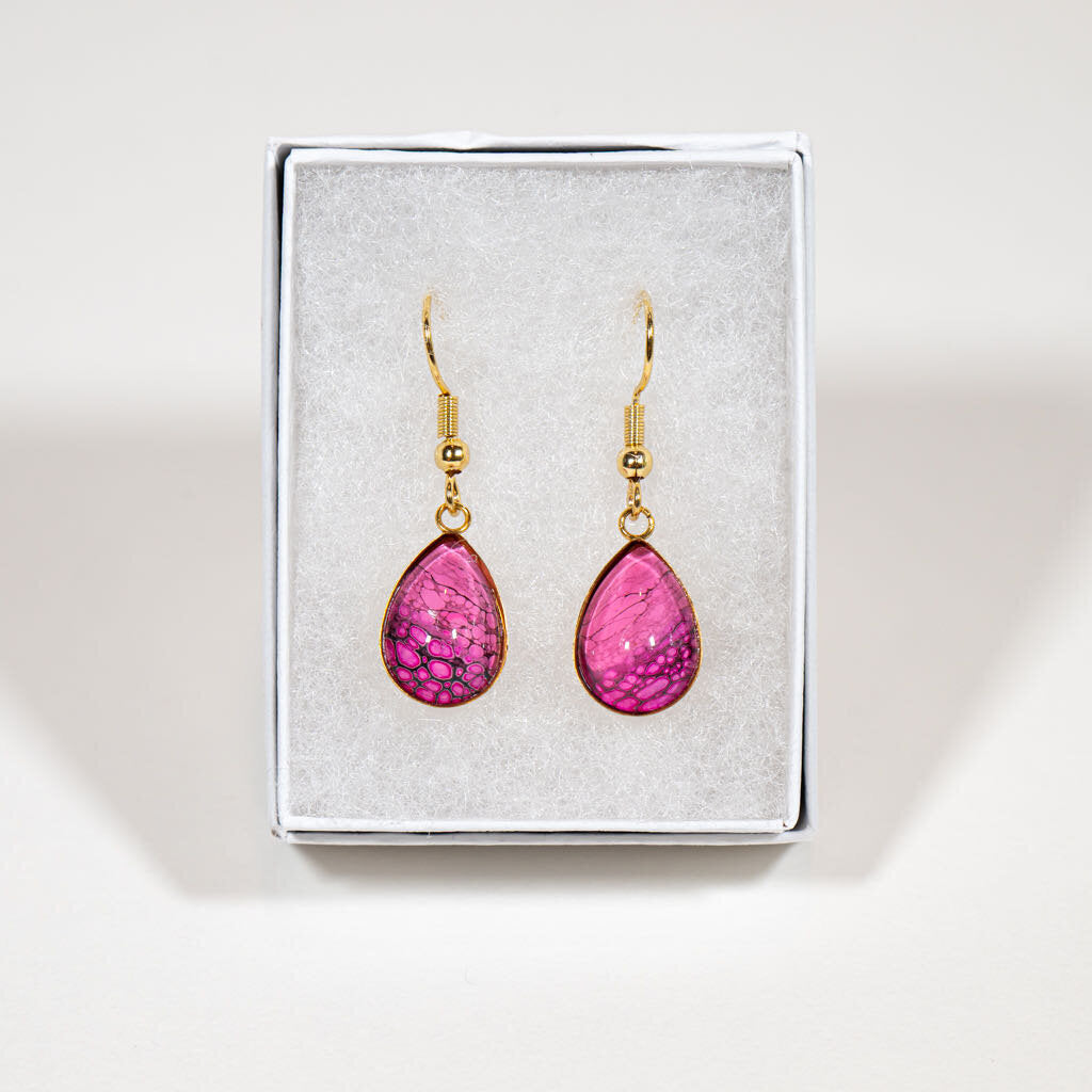 Drop Earrings - Gift Box - red pink black on gold
