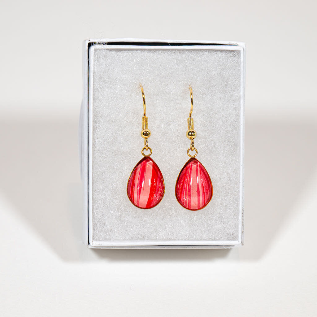 Drop Earrings - Gift Box - red pink on gold