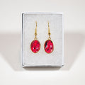 Oval Drop Earrings - Gift Box - red black on gold