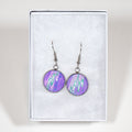 Round Drop Earrings - lavender green white - on silver