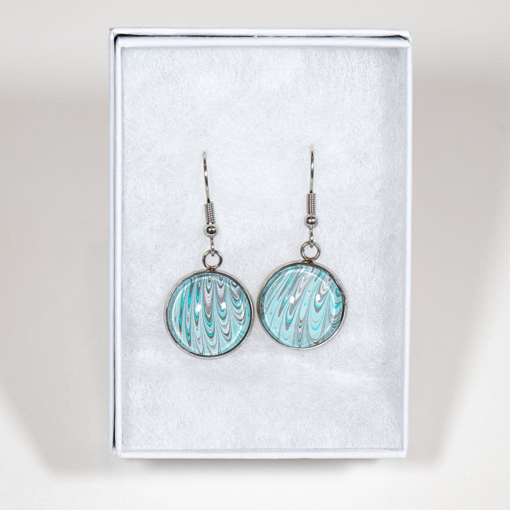 Round Drop Earrings - lavender green white - on silver