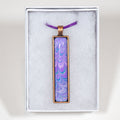 Rectangle Pendant - Gift Box - lavender cord, lavender art, on copper