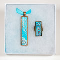 Gift Set - Pendant, Lg rectangle ring - teal white gray
