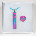 Gift Set - Pendant, large ring - bright pink cyan lavender