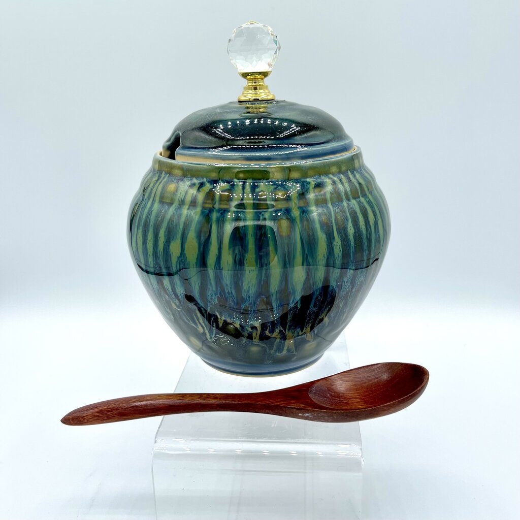 Honey/Tea/Sugar Jar w/spoon- Emerald Rain