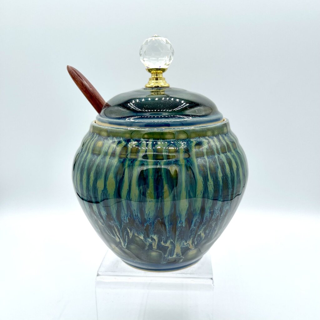 Honey/Tea/Sugar Jar w/spoon- Emerald Rain