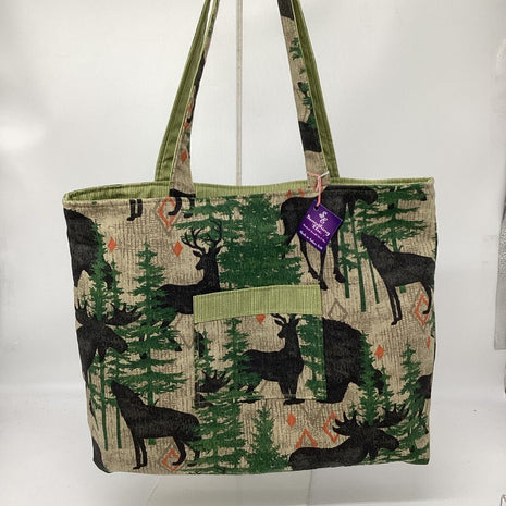 Moose/Bear w/ green reversible tote bag