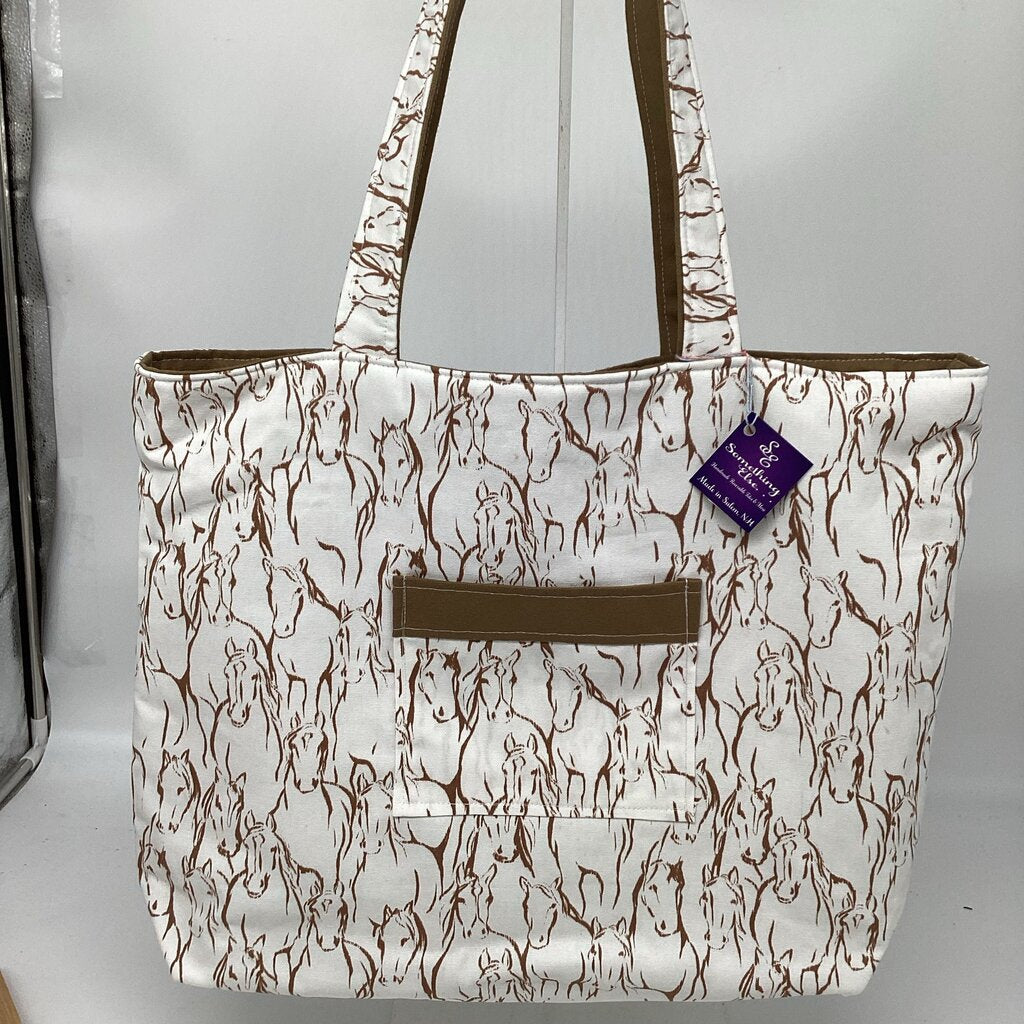 White w/ horse w/ brown reversible tote bag