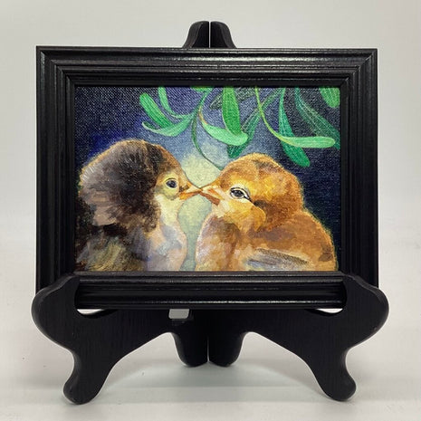 Mistletoe Chicks - Original Acrylic Painting, Framed and Ready to Hang