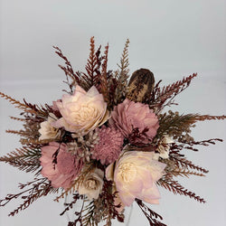 White Vase Filled with Muted Pink and Cream Sola Wood Flowers - view 1