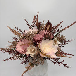 White Vase Filled with Muted Pink and Cream Sola Wood Flowers - view 2