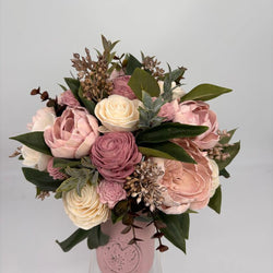 Large Pink Mason Jar filled with Muted Pink and White Sola Wood Flowers - view 3